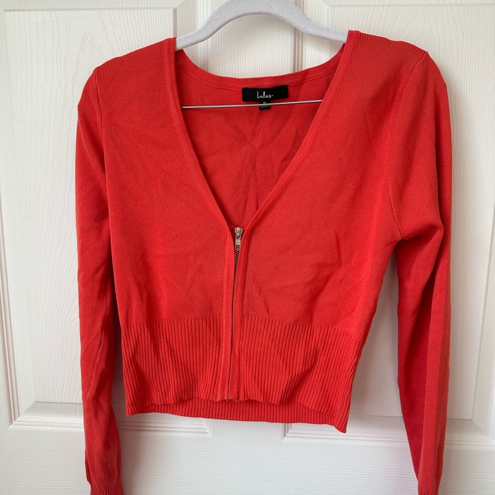 Lulu's Vibrant Red Zip-Up Blouse